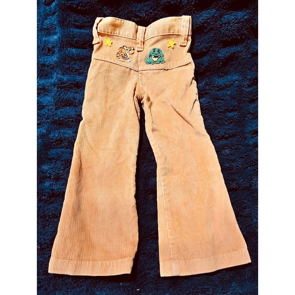 Vintage 70s Healthtex Corduroy Pants Toddler Rust Orange Patch Flare